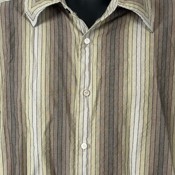Ben Sherman Textured Button Front Dress Shirt Retro Vibe Brown Stripes Size XL - Picture 7 of 12